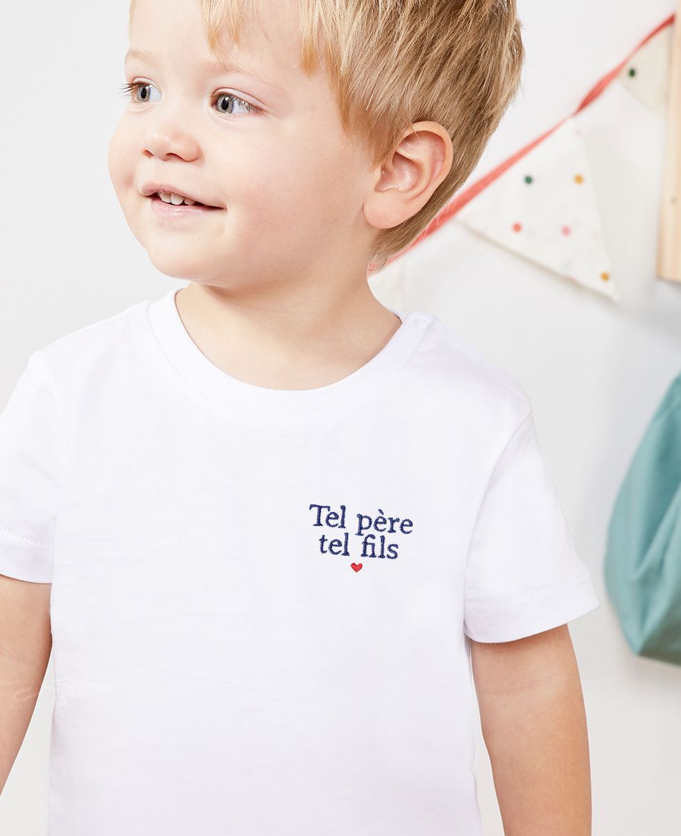 T-shirt bébé Tel père tel fils (brodé) - Cadeaux Papa, Cadeaux Couple, Duo assortis