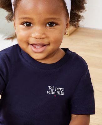 T-shirt bébé Tel père telle fille (brodé) - Cadeaux Maman, Cadeaux Couple, Duo assortis