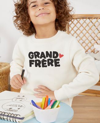 Sweatshirt Enfant "Je Vais être Grand Frère" - Blanc, Taille 4 Ans - Impression Numérique, Polycoton 280g/m²