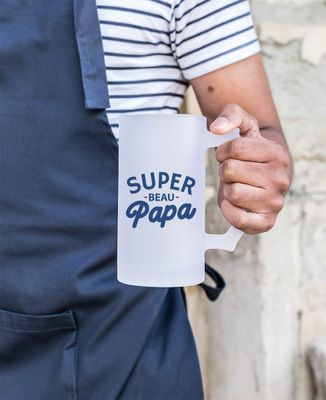 Chope de bière Super beau papa - Sport, Cadeaux Papa, Apéro, Football