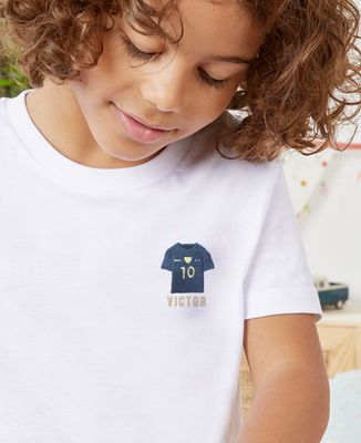 T-shirt enfant Maillot bleu brodé personnalisé - Sport, Football