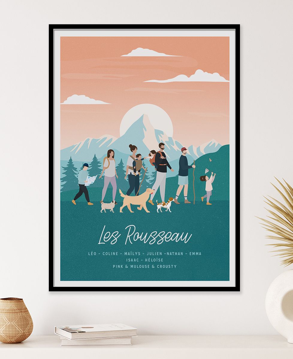 Affiche Famille en balade personnalisé Monsieur TSHIRT