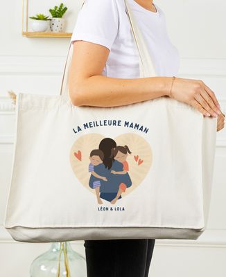 Maxi tote bag La meilleure Maman personnalisé - Cadeaux Papa, Cadeaux Maman, Future Maman