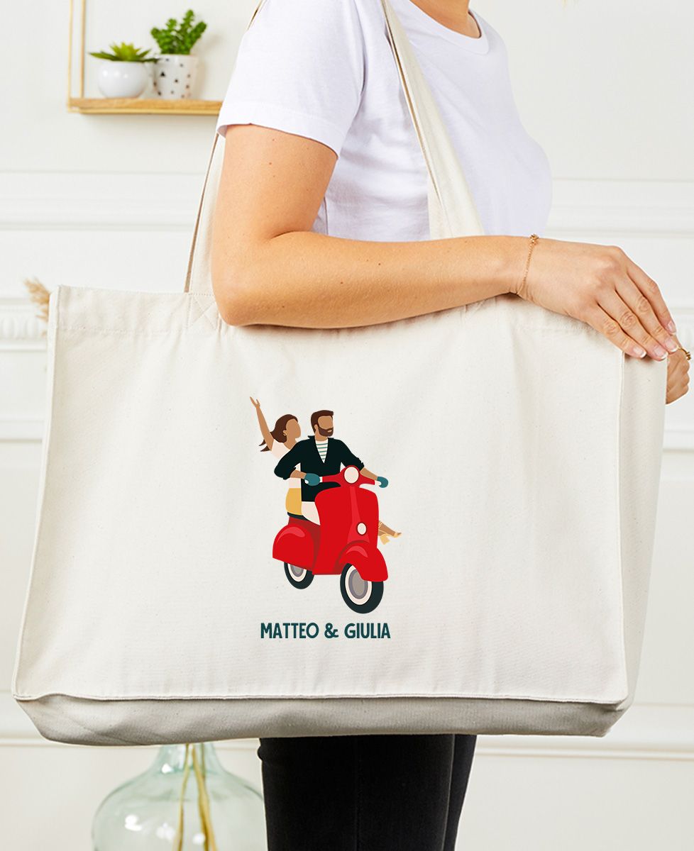 Maxi Totebags Pareja en scooter personalizado - Regalos para parejas