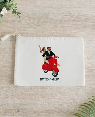 Pouch Customized couple on scooter - Couple gifts