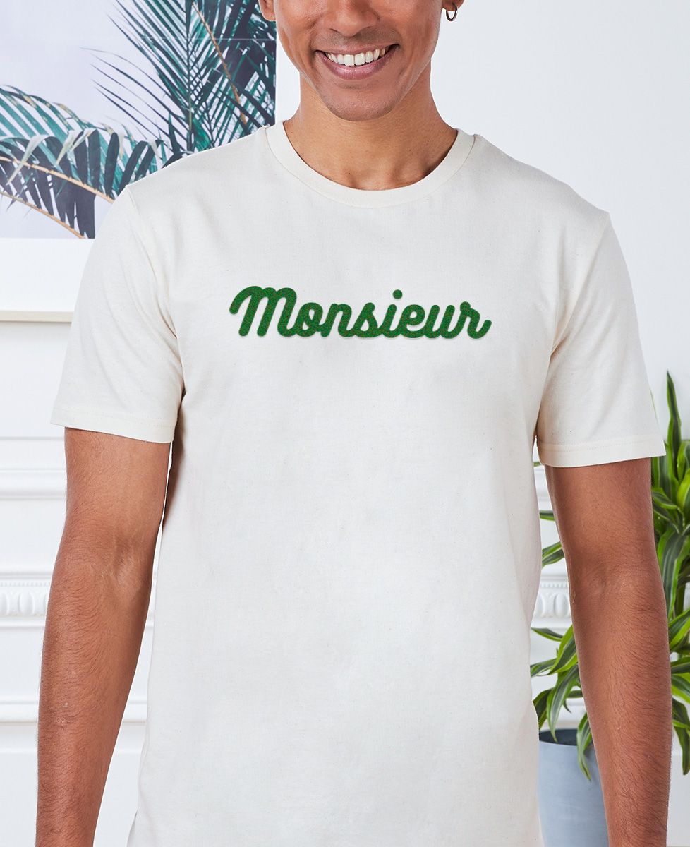 T-shirt homme Monsieur (effet velours vert)