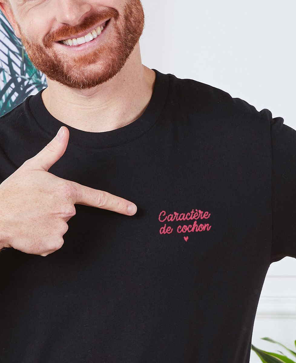 T-shirt homme Caractère de cochon (brodé)