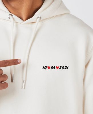 Men's hoodie Personalized embroidered date and hearts - Couple gifts, Wedding