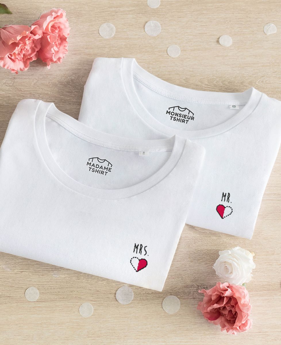 Women's half heart embroidered T-shirt Madame l Monsieur TSHIRT