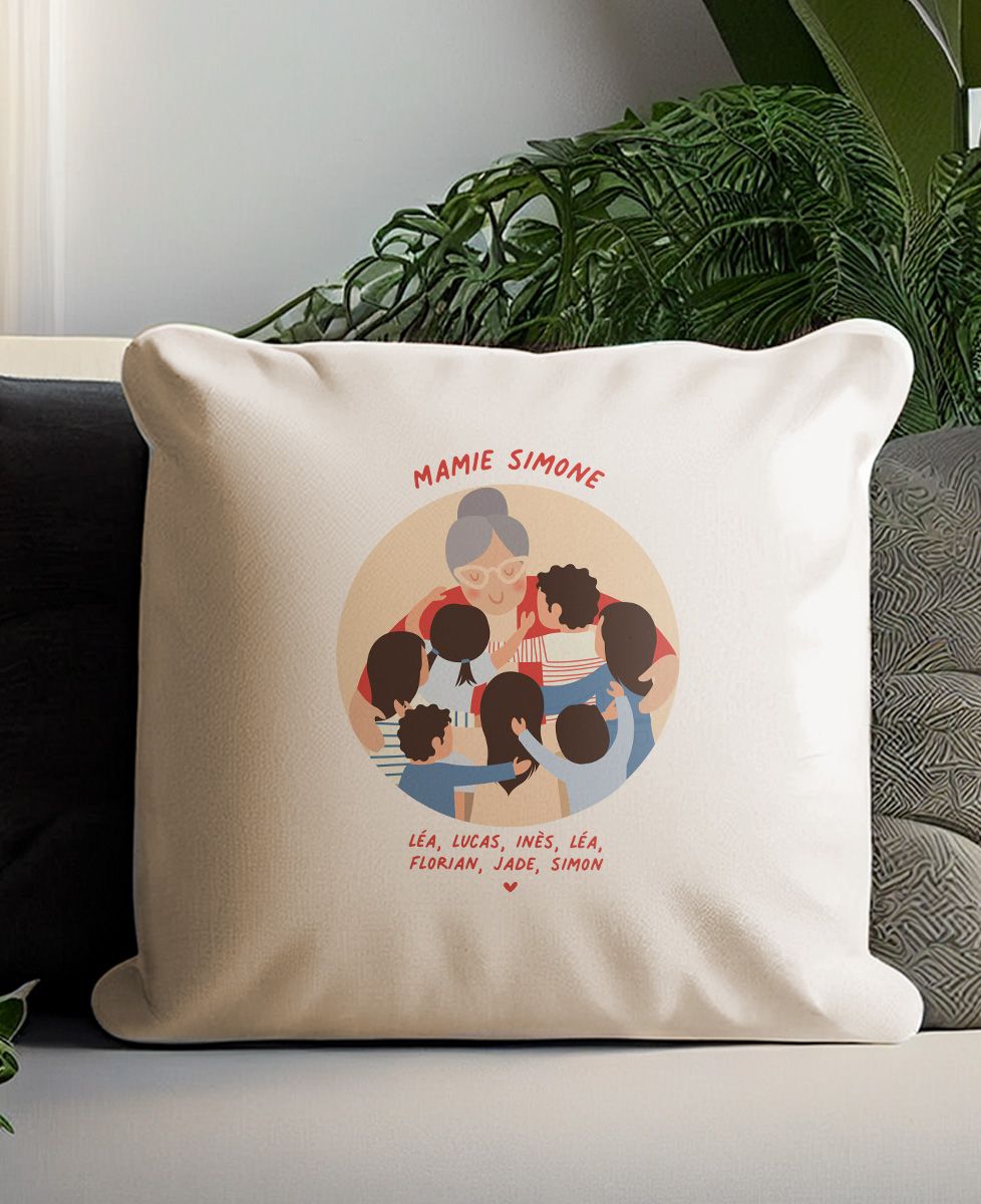 Coussin Mamie câlin et ses petits enfants - Cadeaux Mamie