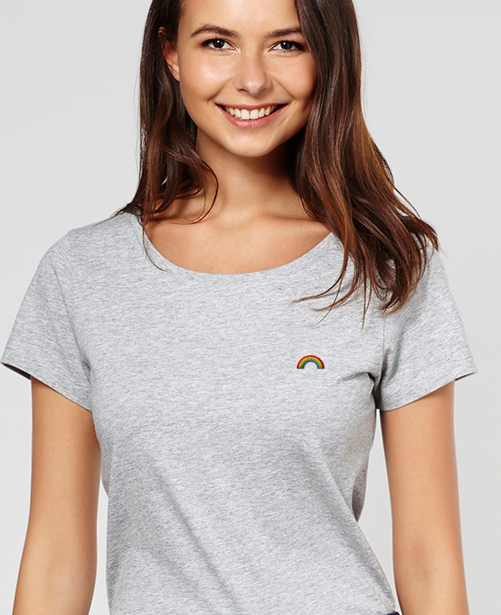 Dames-T-shirt Regenboog (geborduurd)