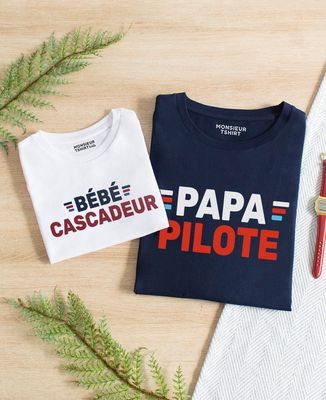 T-shirt homme Papa Pilote - Sport, Cadeaux Papa, Duo assortis