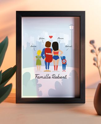 Cadre à poser Famille super-héros personnalisé