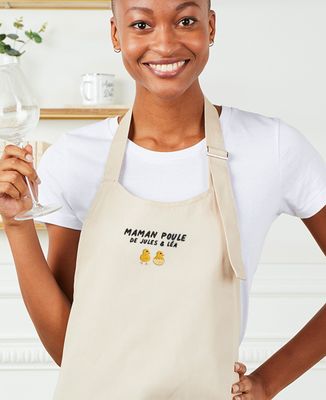 Tablier à poche Maman poule et ses poussins brodés - Cadeaux Maman, Future Maman