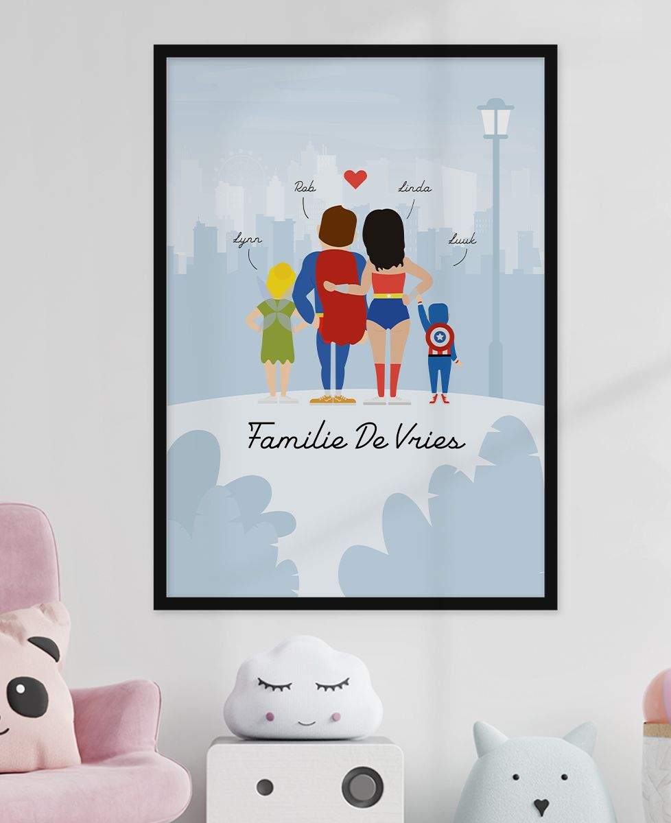 Poster Superheldenfamilie gepersonaliseerd