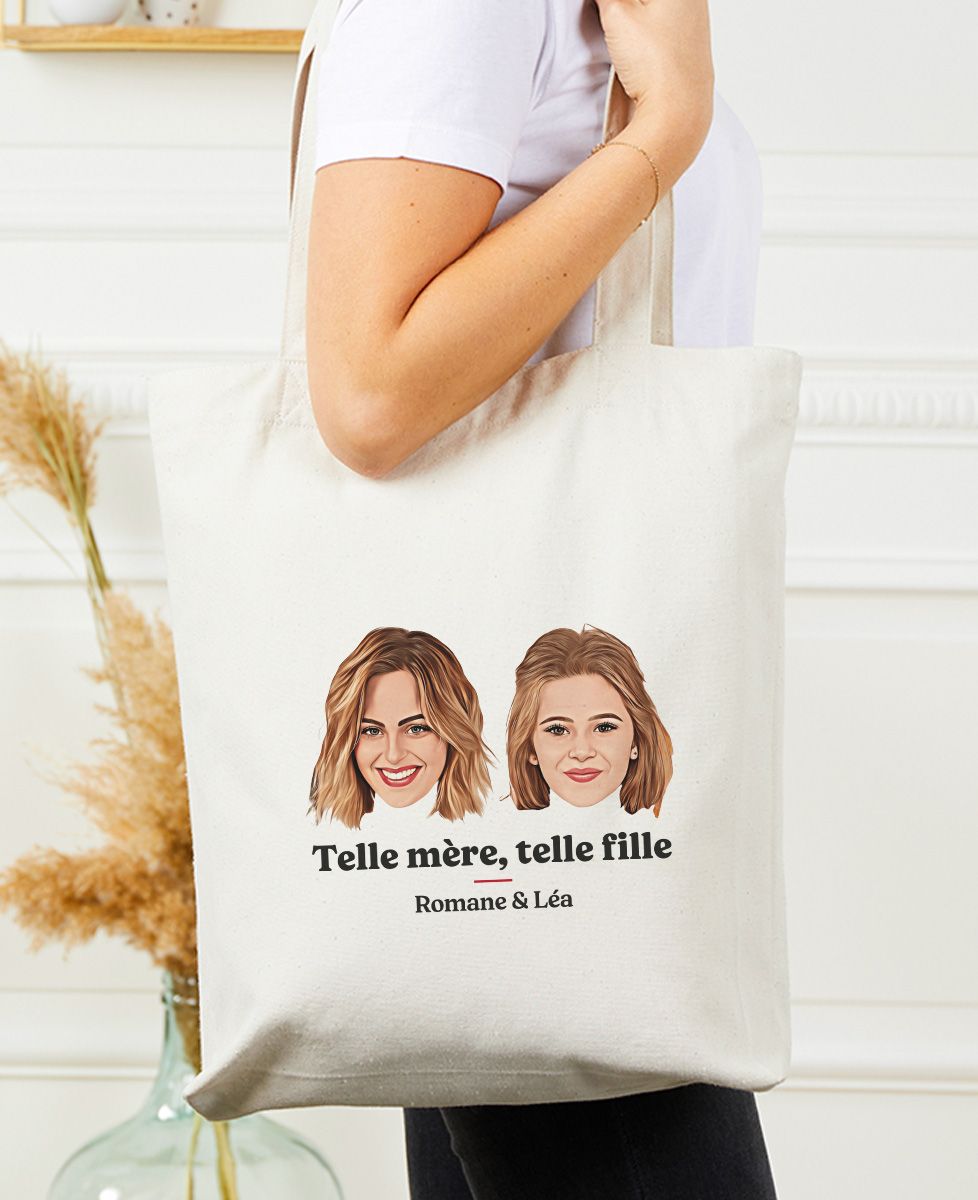 Totebag Telle mère telle fille visage personnalisé Monsieur TSHIRT