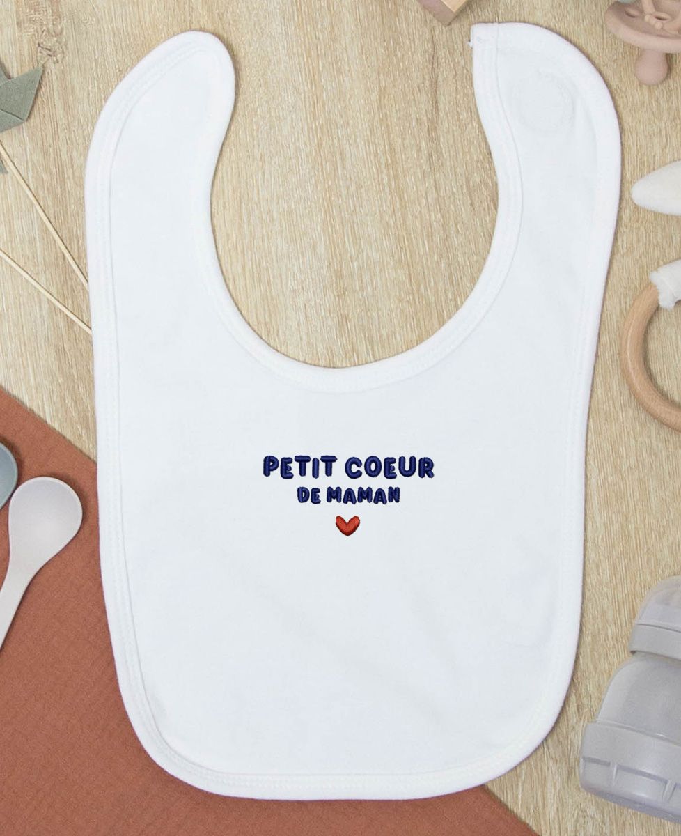 Bavoir Petit coeur de maman (brodé) - Cadeaux Maman, Future Maman
