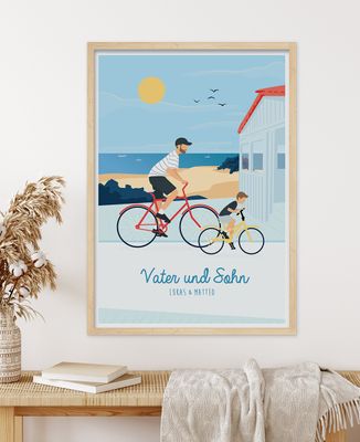 Poster Eltern und Kind auf Fahrrad individualisiert