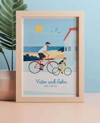 Fotorahmen Eltern und Kind auf Fahrrad individualisiert