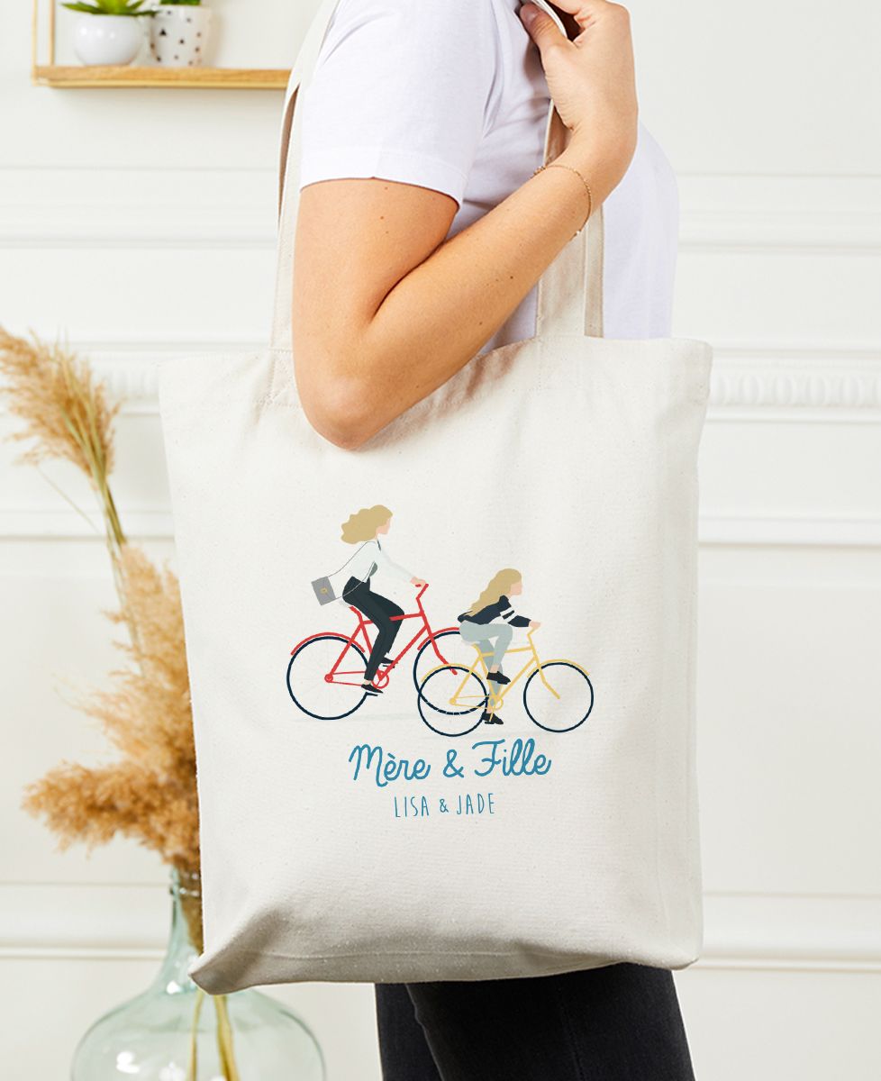 Totebag Parent et enfant à vélo personnalisé Monsieur TSHIRT