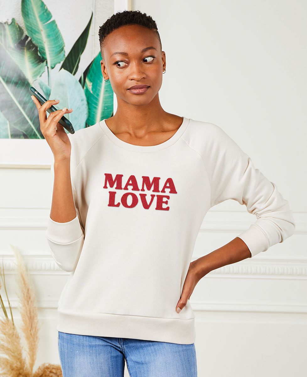 Sweatshirt femme Mama love (effet velour) - Cadeaux Maman