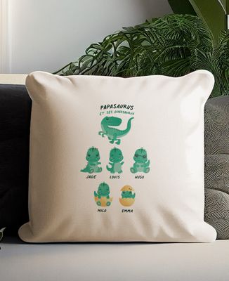 Coussin Papasaurus et ses dinosaures personnalisé