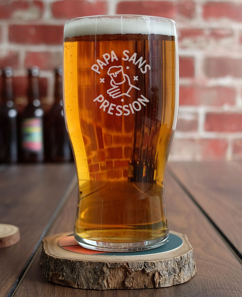 Verre à bière Papa sans pression (gravé) - Cadeaux Papa, Apéro, Mariage