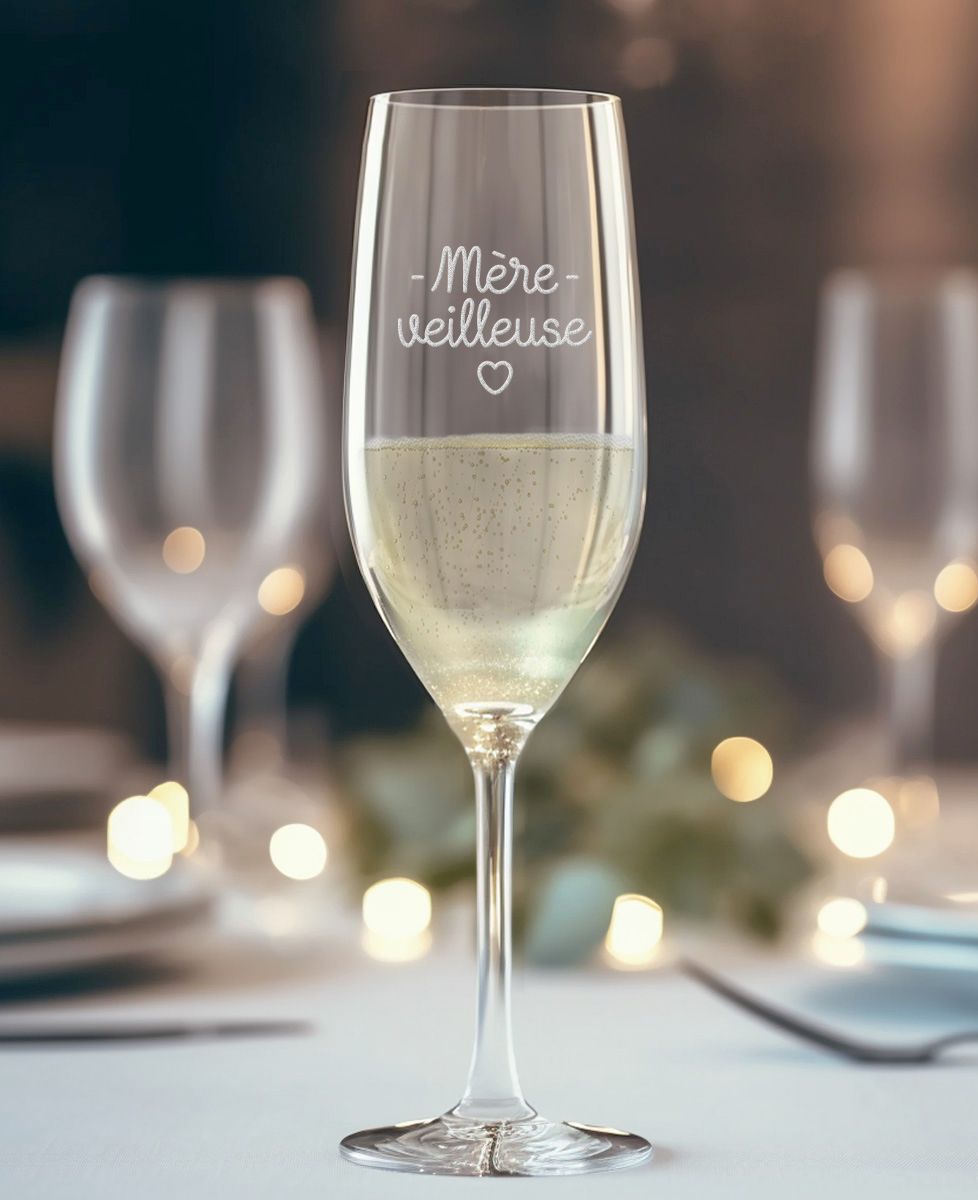 Flûte à champagne Mère-veilleuse (gravé) - Cadeaux Maman, Cadeaux Mamie, Future Maman, Mariage