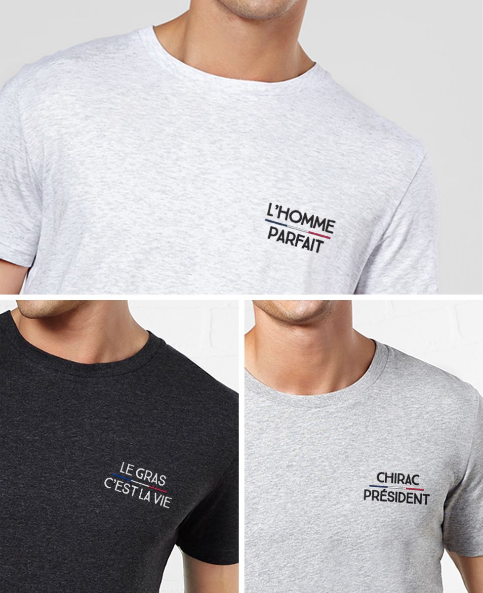 T-Shirt homme Tricolore brodé personnalisé