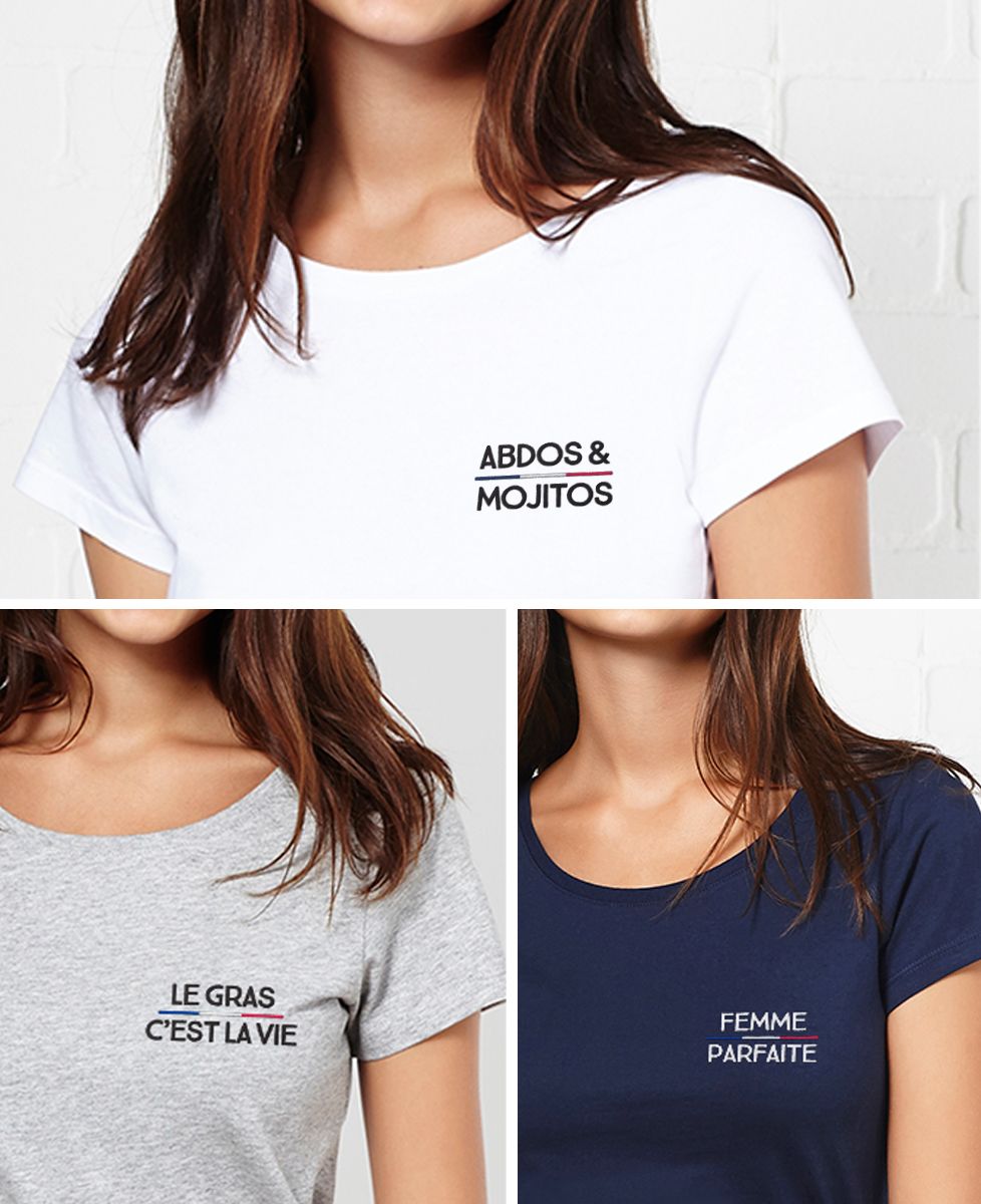 T-Shirt femme Tricolore brodé personnalisé