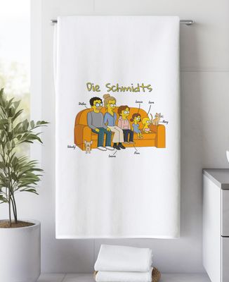 Handtuch Cartoon Familie personalisieren - Papa-Geschenke, Geschenke Mama, Geschenk Opa, Geschenke Oma, Geschenke Bruder, Geschenk Schwester, Werdende Mutter/Vater