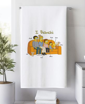 Asciugamano da bagno Famiglia cartoon personalizzata - Regali per papà, Regali per la mamma, Regali per il nonno, Regali per la nonna, Regali per lo fratello, Regali per la sorella, Mamma/Papà futuro