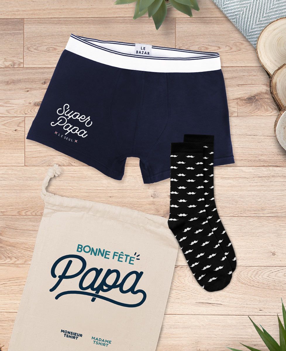Coffret Boxer super papa + chaussettes moustaches