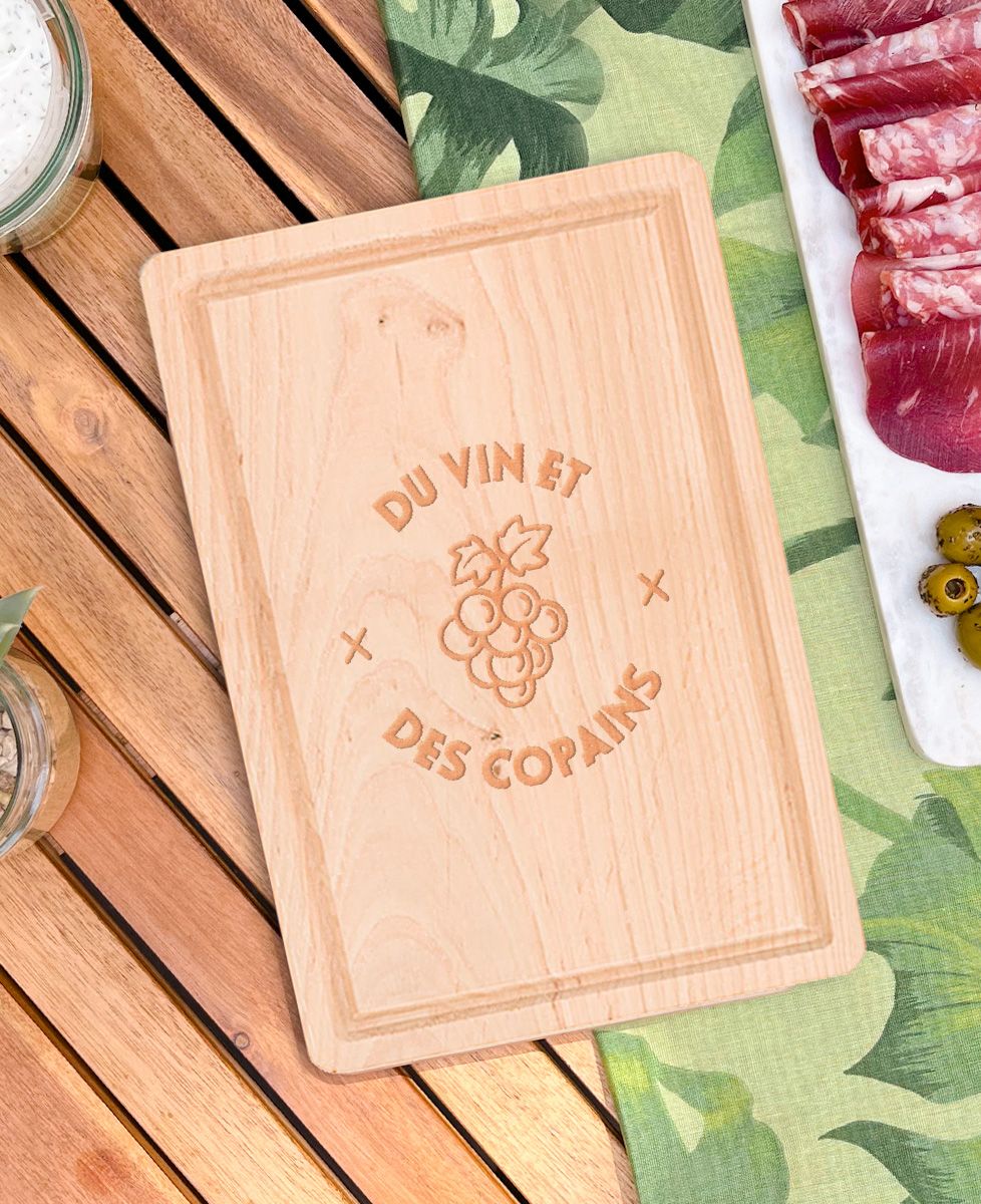 Planche apéro Du vin et des copains (gravé) - Apéro