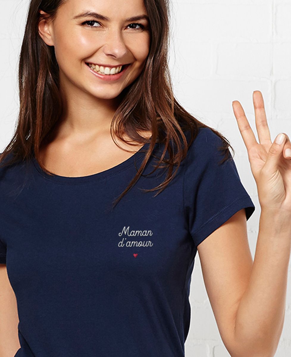 T-shirt femme Maman d'amour - Brodé - Cadeaux Maman, Future Maman