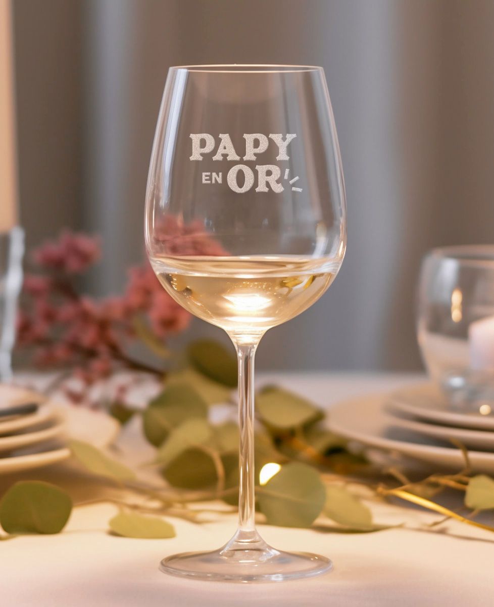 Verre à vin Papy en or (gravé) - Apéro, Cadeaux Papy, Mariage