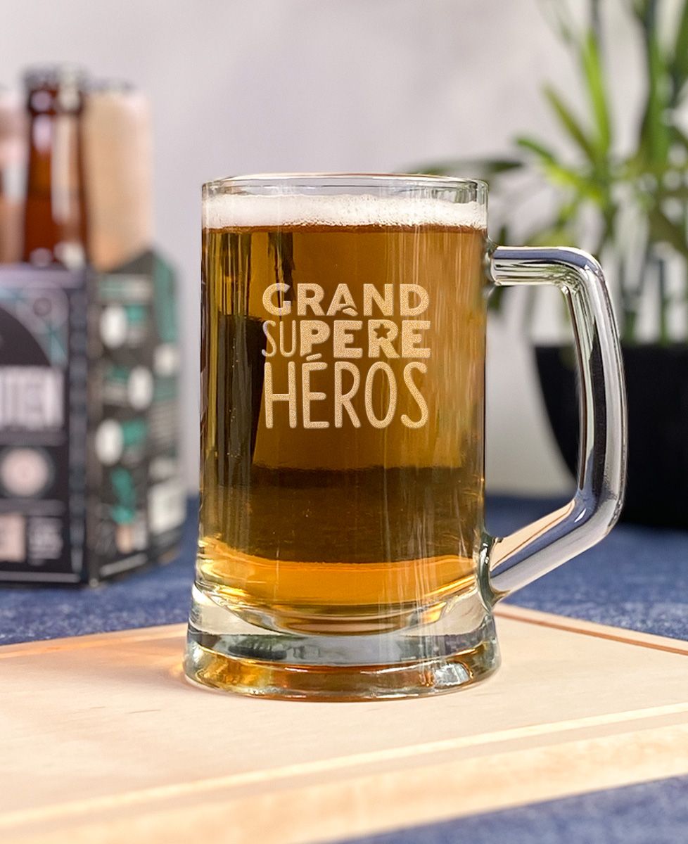 Chope de bière Grand Su-Père Héros (gravé) - Apéro, Cadeaux Papy