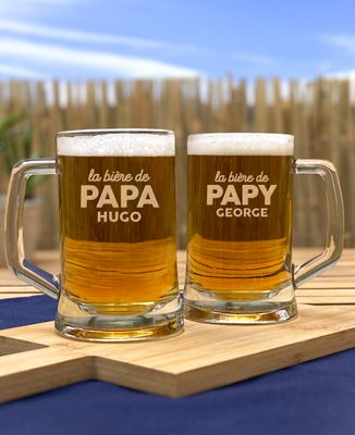 Chope De Bière Personnalisable Monsieur TSHIRT - Gravure Texte Ou Nom - Verre 39,5 Cl