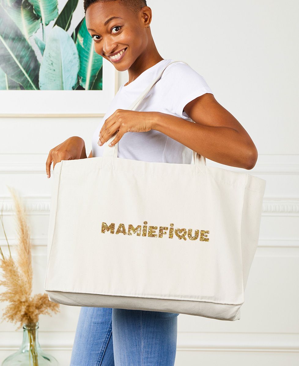 Maxi tote bag Mamiefique (effet paillettes) - Cadeaux Mamie