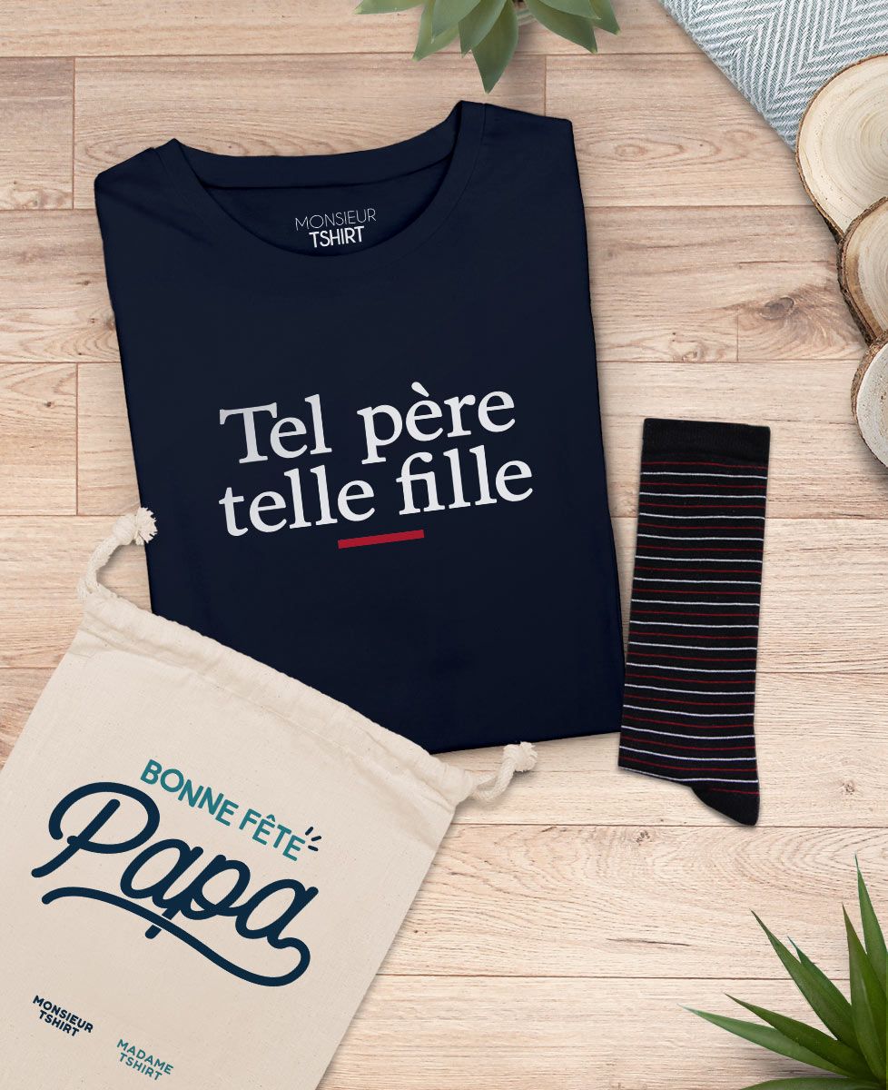 Coffret Tel père telle fille + chaussettes fines rayures
