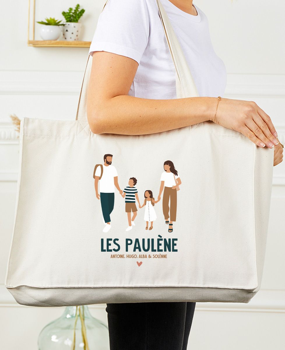 Maxi totebag Famille à l'école personnalisé Monsieur TSHIRT