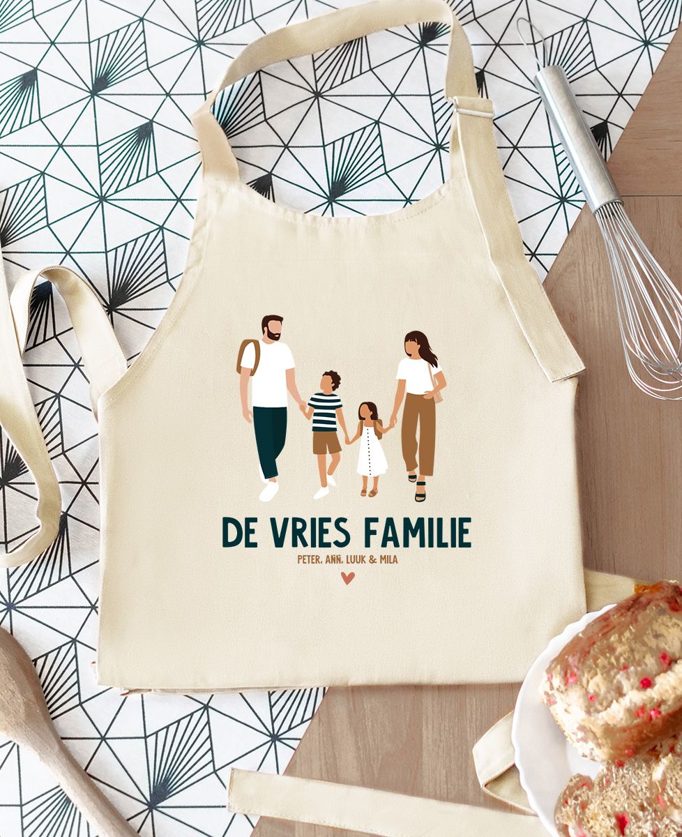 Schort met zak Familie op school gepersonaliseerd