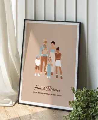 Affiche Famille illustrée personnalisé - Cadeaux Papy, Cadeaux Mamie