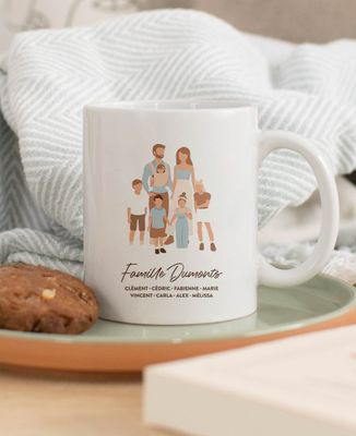 Mug Famille illustrée personnalisé - Cadeaux Papy, Cadeaux Mamie