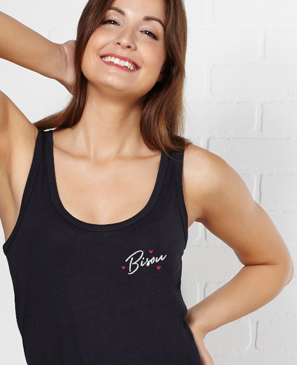 Débardeur femme Bisou coeur (brodé)