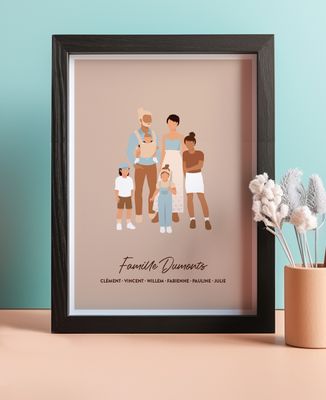 Cadre à poser Famille illustrée personnalisé - Cadeaux Papy, Cadeaux Mamie