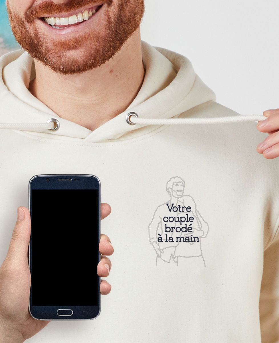 Hoodie homme Couple brodé à la main - Cadeaux Couple