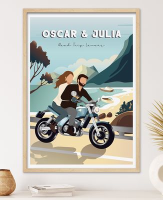 Poster Couple on a motorcycle - Couple gifts