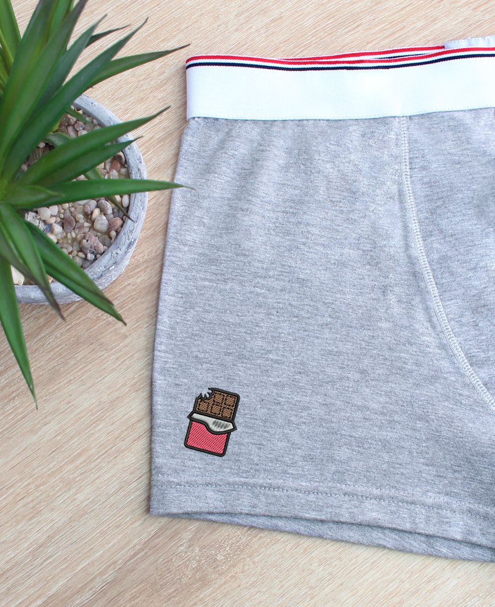 Boxer Pictos Chocolat brodé