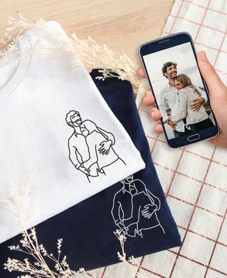 Heren-T-shirt Stel met de hand geborduurd  - Geschenken voor koppels